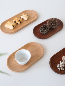 Natural Wooden Japanese Style Small Tray Whole Wood Polished Oval Dessert Tea Food Wooden Utensils Tray Handmade Crafted