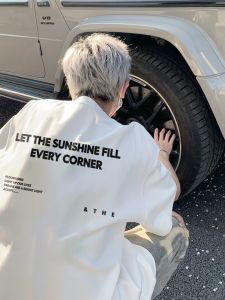 American High Street Heavyweight Pure Cotton White Short Sleeve Mens T-shirt Summer Trendy Loose Large Size Boys Top