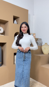 ROK JEANS LARISSA DENIM PREMIUM UKURAN EU 27-34: BAWAHAN WANITA DEWASA DISTRIBUSI IMPORT HIGHWAIST