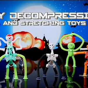 JZ ของเล่นเด็ก แบบยืดหดได้ Suction cup skull head telescopic luminous toy elongated Halloween gift