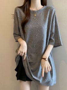Áo Thun Tay Ngắn Đính Hạt Pha Lê Dày Dặn Kích Cỡ Lớn