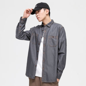 Autumn New Arrival Mens Purified Cotton Long Sleeve Shirt Denim Loose Casual Top Fashion Plus Size Youth Shirt Coat