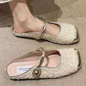 Large Size Sandals Womens 41 to 43 Wide Fat Feet Mary Janes Shoes plus Size 2025 New Head Cover Half Slippers Casual Style