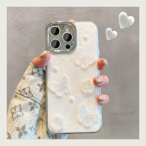 16ProMax Phone Case Butterfly Pearl Camellia Drop Gel Full Cover Female Style Simple Ins Fashion Protective Shell