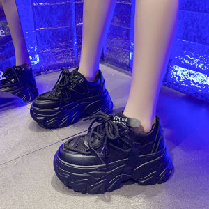 Womens Dad Shoes 8cm Thick Bottom Heightening Spring New Style Pink Breathable Casual Board Shoes Korean Version round Toe