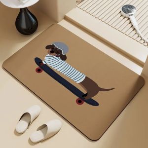 VIKAMA Dễ Thương Chó Xúc Xích Sọc Chống Trơn Trượt Thảm Phòng Tắm Nhanh Khô Thảm Cotton Cho Phòng Tắm Trang Trí Phòng Tắm Phong Cách Hiện Đại Có Thể Giặt Bằng Máy