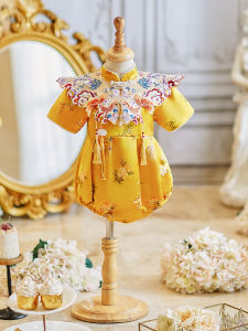 Baby Girl Birthday Ceremony Cheongsam Trousers Suit Spring Autumn Winter Newborn Infant Wrap Body Clothes Chinese Style Birthday Party Dress