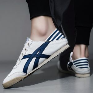 No-Tie Casual Canvas Shoes Mens Slip-On Breathable Thin Bottom Tiger Design Lazy Board Shoes Comfortable Flat Heel Summer Wear