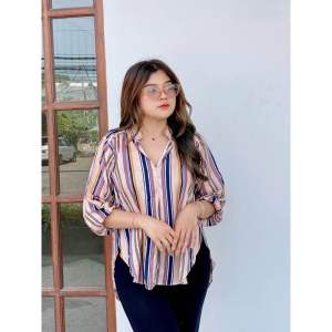 Kemeja Blouse Jumbo Strip Salur Wanita