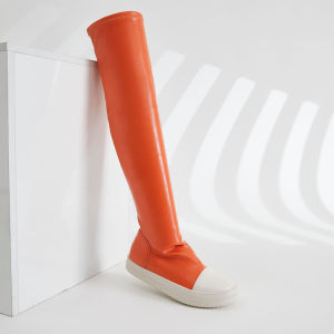 Knee-high Womens Boots round Toe Fleece-lined Elastic Fashion Boots Flat Heel All-season Youth Size Comfortable Fit