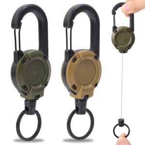 Retractable Heavy Duty Pull Reel Carabiner Strong Steel Wire Rope Buckle Spring Key Ring Outdoor Sporty Attachment Keychain Tool