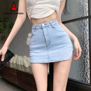 SUGAR High Waist Denim Skirt Womens Summer Anti Light Hot Girls Hip Wrap Skirt Design Feels Thin Skirt
