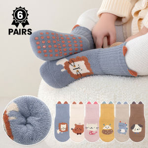 6 pairs childrens cartoon animal glue-on socks baby padded and thick trampoline socks for learning to walk