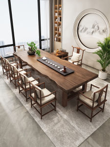 Rustic Solid Wood Tea Table Set Home Office Zen Tea Ceremony Furniture Combination Rectangular Shape Assembly Required