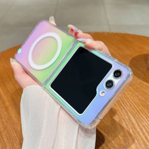 Magnetic Phone Case For Samsung Z Flip 6 Flip 5 4 3 Luxury For Magsafe Laser Gradient Clear Cover For Galaxy Z Fold 5 4 3 ZFold6