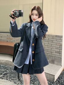 Gray British College Style Suit Set Womens Autumn 2025 New Half-length Pleated Short Skirt Two-piece Set Casual Fashion
