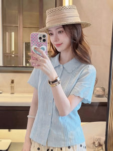 YIKEMAI | French Style Lace Collar Short Sleeve Large Size Womens Shirt