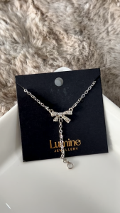 Lumine Jewellery - Silver Bowknot Teardrop Necklace | Titanium Necklace | Everyday Wear | Gift for Her | 水滴蝴蝶结链