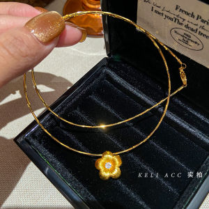 Handmade New Chinese Style Womens Necklace Luxury Minimalist Floral Clavicle Sweater Chain Alloy Embedded Artificial Gemstone