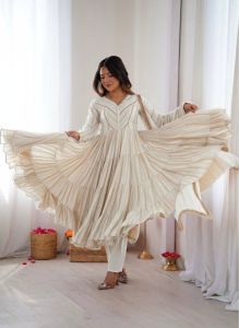Elegant Ruffle Gown Set with Mirror Work
