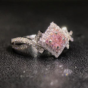 Huitan Pink CZ Women Engagement Rings Romantic Novel Design Female Rings Valentines Day Anniversary Love Gift Statement Jewelry