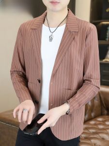 HENGYUANXIANG | Hengyuanxiang Ice Silk Mens Casual Jacket Lightweight Breathable Summer Cool Feeling Stripe Pattern Fashionable City Wear