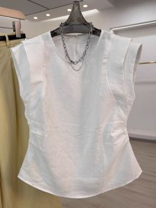 French Style Unique Fashionable Summer Sleeveless Shirt Womens plus Size Elegant round Neck Vest Top with Flyaway Sleeves