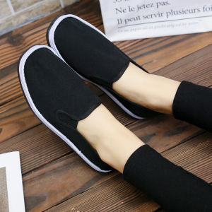 Handmade Casual Canvas รองเท้าสําหรับชายส้นแบน Breathable ฤดูหนาวรองเท้า Anti-SLIP สวมใส่ยาง Sole