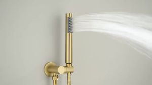 Brushed Gold Handheld Shower Bathroom Shower Faucet Hot & Cold Water Tap Brass Shower Holder 1.5M Hose Brass Shower Valve