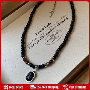 Natural Black Tiger Stone Colorful Beaded Pendant Necklace for Mens Trend Hip Hop Niche Collarbone Chain Necklace Paty Jewelry Fashion Simple Tiger Stone Beads Pendant Necklace for Men High Quality Stainless Steel Link Chain Choker Aesthetics Neck