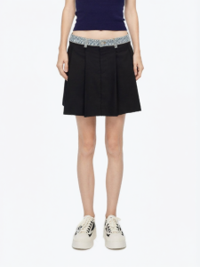 ANN ANDELMAN | Denim Patchwork A-line Short Skirt Pants