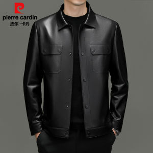 Pierre Cardin | Leather Jacket Sheepskin Mens Casual Workwear Turn-Down Collar High-End