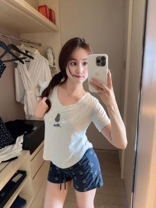 Slim Fit Comfortable V-Neck Loose T-Shirt Pure Color Casual Womens Summer Short Sleeve T-Shirt Haleyhaley Original Design