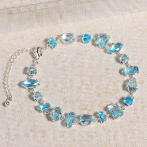 Exquisite Ppurple Lake Blue Zircon Geometry Shaped Tennis CZ Bracelet for Women Fashion Charm Crystal Metal Chain Bracelets