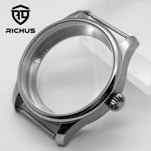 RICHUS ETA6497 Case 40.6mm Silver Watch Case Fit ETA6497 6498 ST3600 ST3620 ST36 Movement