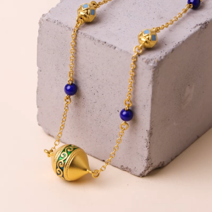 Chow Sang Sang 周生生 999 24K Gold & Lapis Lazuli Charm Necklace for Women Size 47cm 95614N
