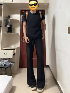 Black Extended Slim Fit Ice Silk Pants Mens High Waist Straight Leg Casual Trousers Summer Thin Fashionable Long Pants