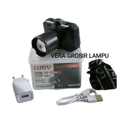 Senter kepala LED LUBY Zoom 50W Rechargeable L-2905NL putih 6500K
