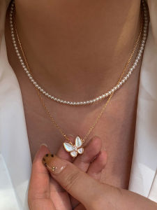 CAFFTI | Natural Mother-of-Pearl Rose Gold Butterfly Pearl Necklace