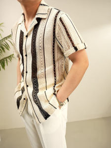 เสื้อเชิ้ตแขนสั้นคอปอนด์สไตล์อังกฤษ ทรงหลวม ผ้าฝ้ายโพลีเอสเตอร์ ระบายอากาศได้ดี ทรงหลวม ทรงหลวม ทรงหลวม