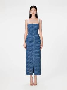 Elegant Slimming Denim Halter Dress with Side Slit And Open Back One Shoulder Design for Spring Summer 2024 Womens Fashion