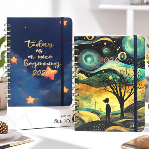 Fifun A5 Hardshell Planner Notebook 2026 Schedule Book Handdrawn Natural Cover Pattern 100gsm Paper Grid Line Layout