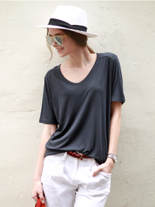 Modal White T-Shirt Womens Short-Sleeved V-neck Summer Low Collar Pure Color Plus Size Loose Ice Silk Mask T-shirt Undershirt Thin