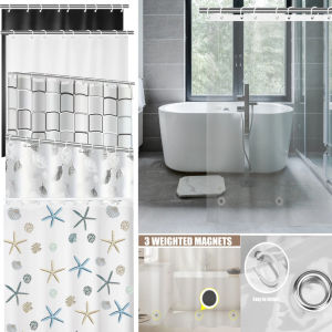 1pc 180cm/200cm PEVA Shower Curtain Waterproof Mildew Proof Durable Bathroom Screens With Hook Transparent White Black Curtains