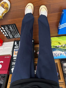 กางเกงวอร์มสปอร์ตทรงหลวมขาตรงสีน้ำเงินอเมริกันสำหรับผู้ชาย กางเกงขายาวทรงตรงลำลองสำหรับใส่ออกกำลังกาย กางเกงขายาวทรงตรง