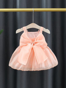 Princess Style Summer Dress for Baby Girls Cotton Blend Fabric Butterfly Knot Design One Year Old Birthday Dress Infant Clothes