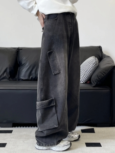 Quần Jeans Ống Rộng Thường Ngày Cho Nam Nữ Quần Dài Thường Ngày Thiết Kế Đường Phố Nhiều Túi Quần Jeans Dáng Rộng Thời Trang Mùa Thu