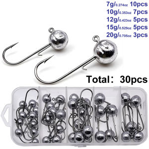 Lurestiker 30pcs/lot 7g/10g/12g/15g/20g Round jig head hooks fishing hooks crank bass bait  pike fishing tackle accessories