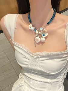 Shell Starfish Multi-Element Beaded Pearl Necklace Womens 2025 Beach Vacation Style Clavicle Chain Fashion Accessory