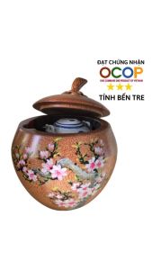 Bình ủ trà gỗ dừa cao cấp vẽ hoa đào / Tùy chọn bình trà 05 - 08 - 13 - 20 lít / Giữ ấm 3 - 5 giờ / Hàng đạt OCOP 3 sao tỉnh Bến Tre năm 2023 / Sản phẩm mỹ nghệ dùng làm quà đặc trưng xứ dừa Bến Tre